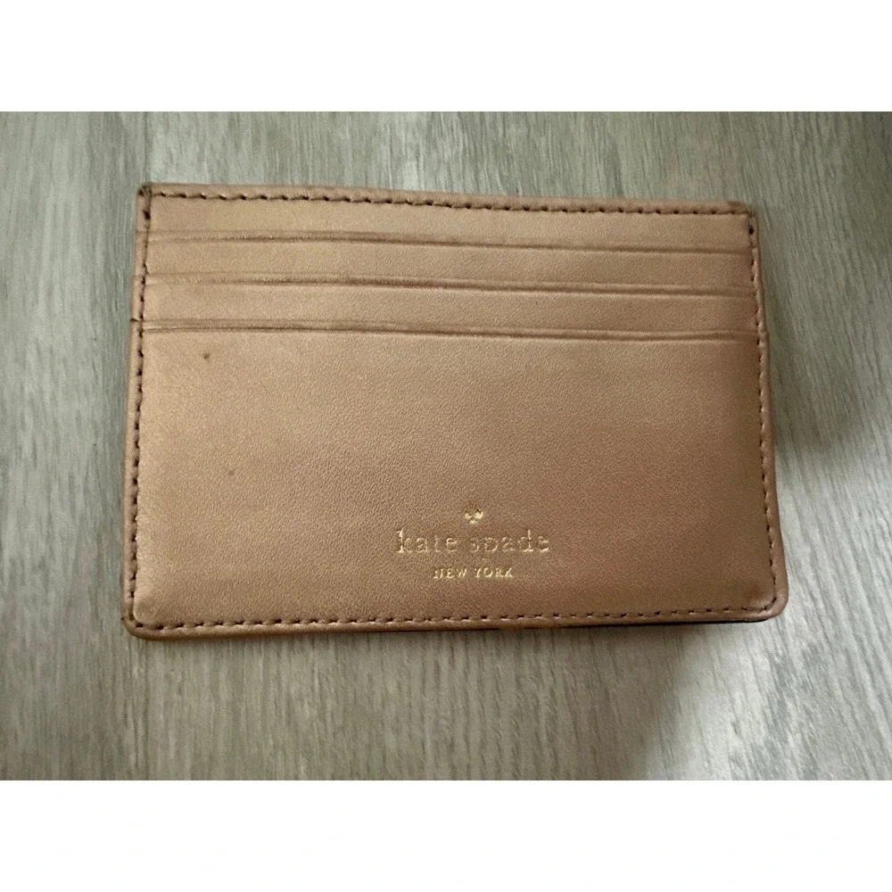 Kate Spade New York Rose Gold Metallic Pebbled Leather Card Holder Wallet